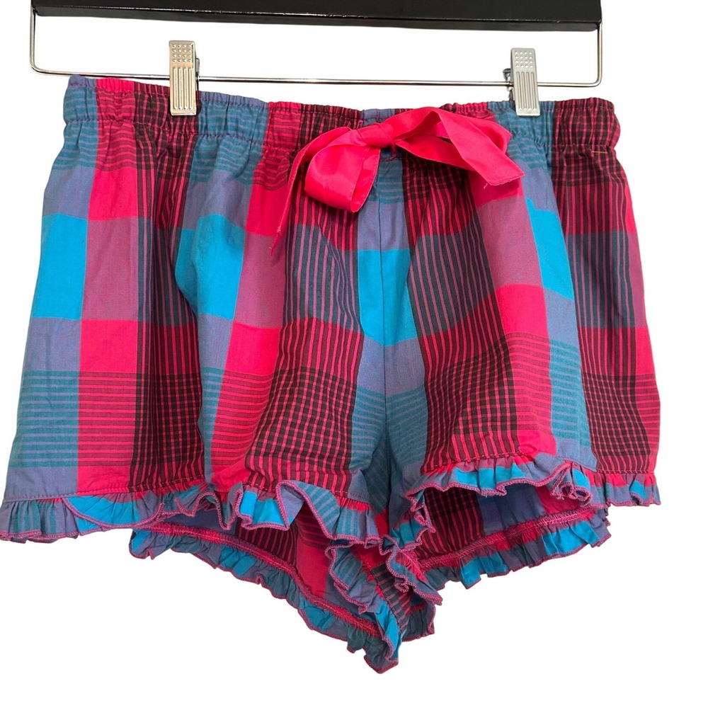 Boxercraft Bitty XL Plaid Pajama Shorts Pink Blue Ruffle Trim Sorority Greek